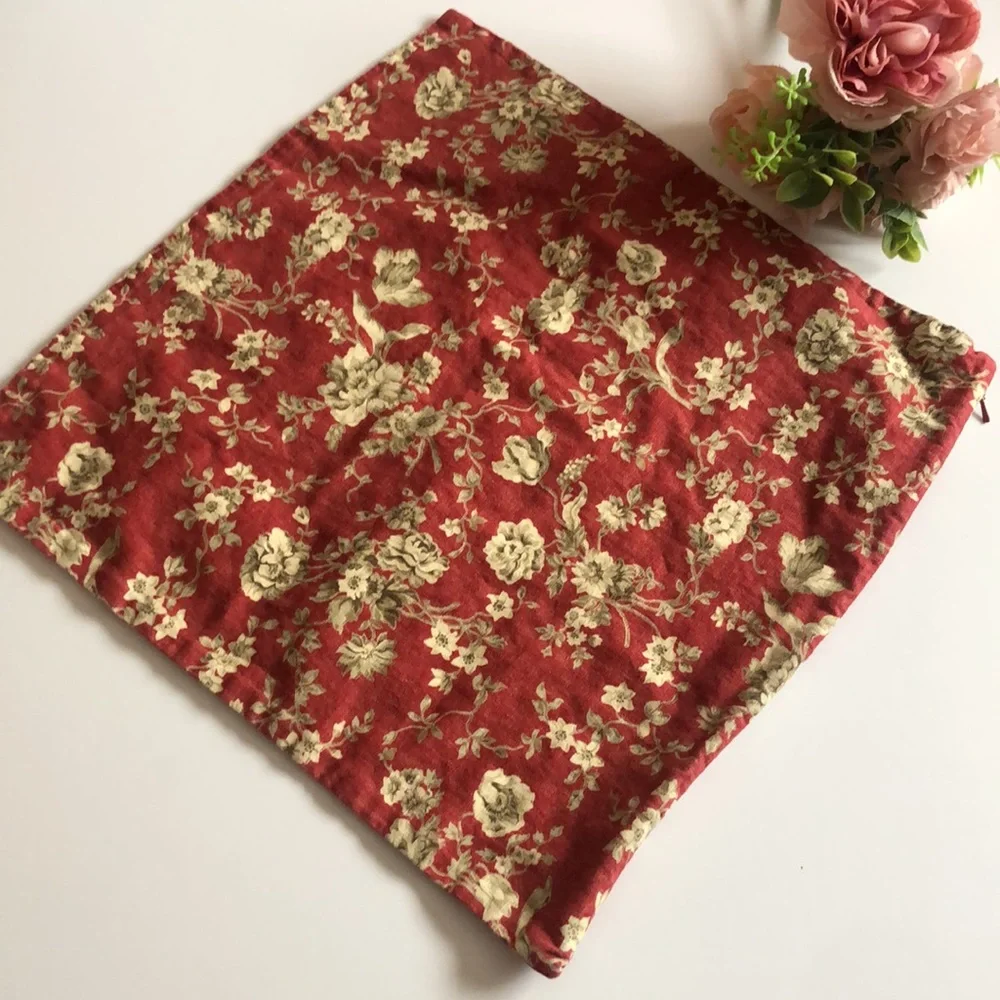 Pottery Barn Red Tan Floral Pillow Cover Square Pottery Barn Red Tan Paisley Y2K